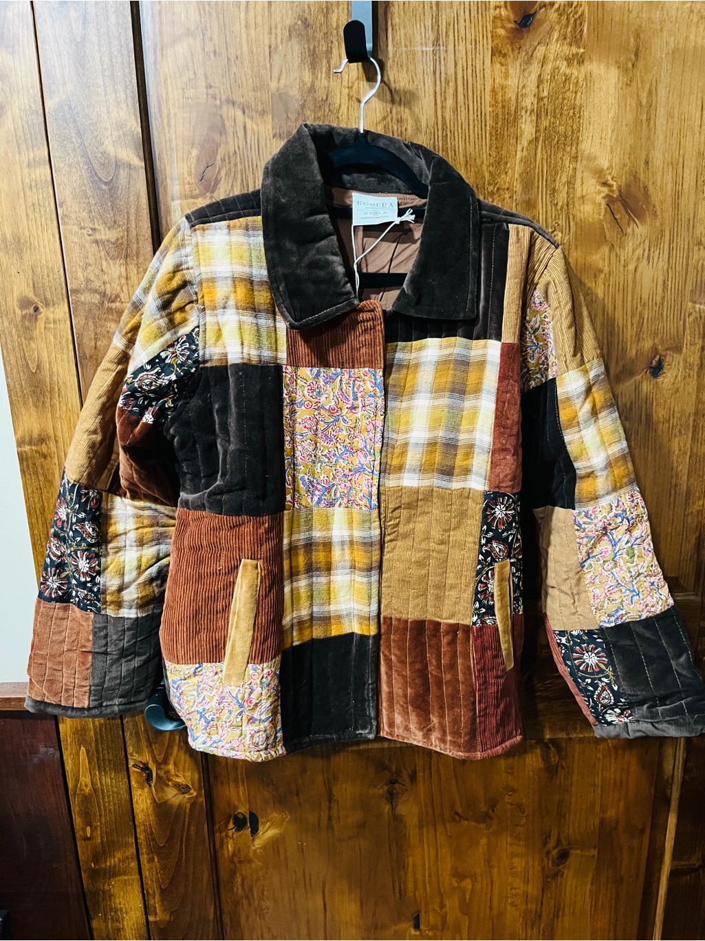 Myra Bag Patchwork Teddy Jacket - Brown, Mustard & Rust